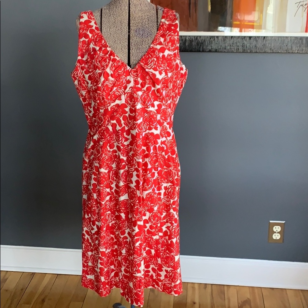 Boden red/white floral tank flared skirt midi, 14R